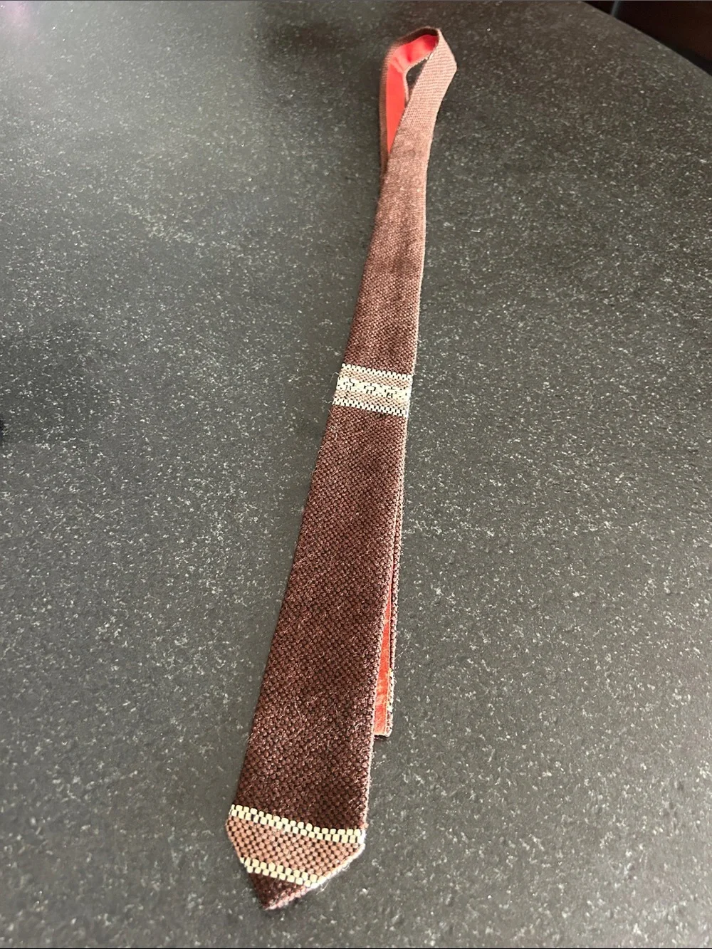 Ivy-Loom Hand-Woven Slim Tie in Brown with Red Lining